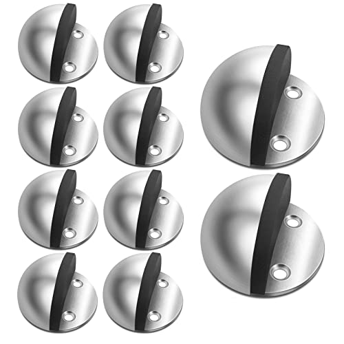 10 Pack Door Stoppers Self Adhesive Stainless Steel Floor Door Stop No Drill with Rubber Bumper Wall Protector, Brushed Silver - color: Silver, size: 10 Pack
