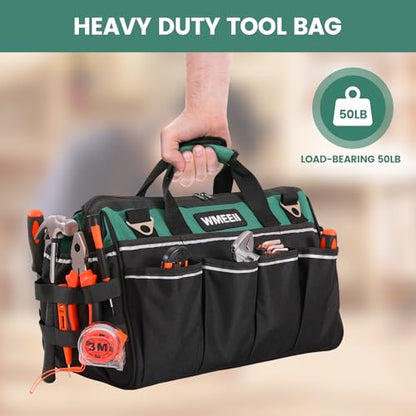 18-Inch Heavy Duty Tool Bag, 24-Pocket Empty Tool Bag Organizer,1680D Oxford Portable Tool Bags for Men,Soft Handle Large Zipper Toolbag for HVAC Craftsmen Contractors Carpenter