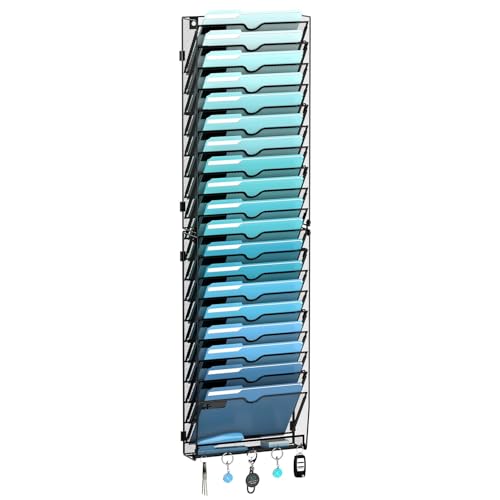 20-Tier Wall File Organizer with 5 Hooks, Hanging Mail Organizer Wall Mounted File Holder, Magazine Rack for Papers, Folders, Magazines, Office Organization, Assembly Needed, Black - size: 20 Tier-Black