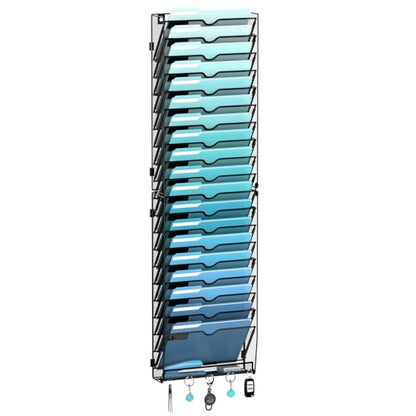 20-Tier Wall File Organizer with 5 Hooks, Hanging Mail Organizer Wall Mounted File Holder, Magazine Rack for Papers, Folders, Magazines, Office Organization, Assembly Needed, Black - size: 20 Tier-Black