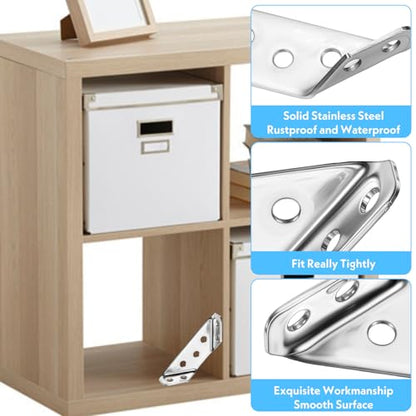 50Pcs Universal Stainless Steel Furniture Corner Connector – Heavy-Duty Silver Angle Brackets with 350 Screws for Shelves, Cabinets, Tables & Chairs