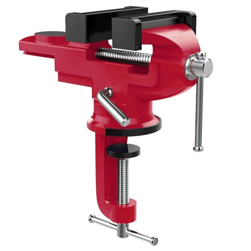 Nuovoware Table Vise 3 Inch, 360° Swivel Base Universal Home Vise Portable Bench Clamp, Clamp-on Vise Bench Clamps Fixed Tool for Woodworking, Metalworking, Cutting Conduit, Drilling, Sawing, Red - color: Red