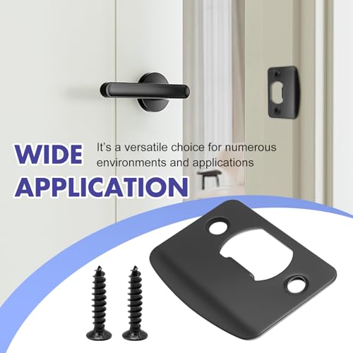 EATAKWARD 12 PCS Door Strike Plate, Matte Black Deadbolt Strike Plate (Rounded Corners with Screws) - style: Rounded Corners with Screws
