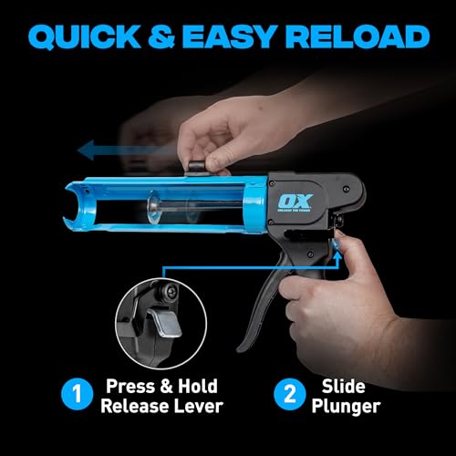 OX Pro Compact Caulk Gun - 10 oz Rodless Manual Caulking Gun Tool - 7:1 Thrust Ratio Designed for Tight Spaces, Includes Belt Clip - Pistola De Silicona - size: 10 oz - Rodless