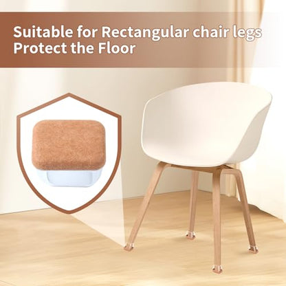 Ezprotekt 24 Pcs Rectangle Clear Felt Chair Leg Floor Protectors Caps for Hardwood Floors, Rectangle Silicone Felt Furniture Pads Cups for Chair Table Desk (Fit W :0.6-0.8", L: 0.9-1.3") - size: S-Rectangle