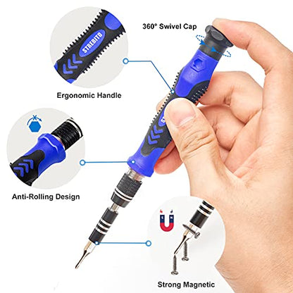 STREBITO Precision Magnetic Screwdriver Set 124-Piece Electronics Tool Kit with 101 Bits, for Computer, Laptop, Cell Phone, PC, MacBook, iPhone, PS4, PS5, Xbox Repair - color: Blue
