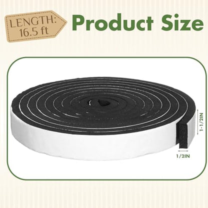 Nuanchu Foam Insulation Tape 1-1/2in Wide x 1/2in Thick x 16.5ft Stripping Neoprene Long Sponge Weather Stripping Foam Strips with Adhesive for Door, Automotive, Air Conditioner Seal(1) - size: 1-1/2in Wide X 1/2in Thick X 16.5ft