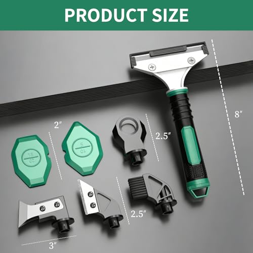 6 in 1 Caulk Remover Tool with Dual-End Multi-Function Handle – Includes Grout Removal Tool for Bathroom, Kitchen, Tile, Shower, Sink & Window Sealing and Cleaning - color: Green