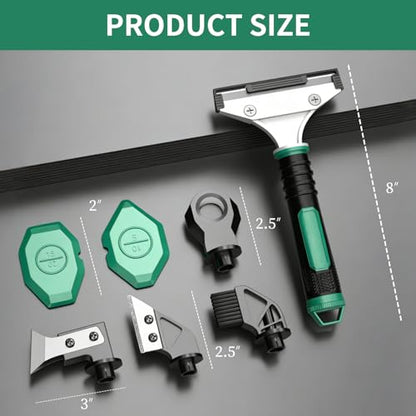 6 in 1 Caulk Remover Tool with Dual-End Multi-Function Handle – Includes Grout Removal Tool for Bathroom, Kitchen, Tile, Shower, Sink & Window Sealing and Cleaning - color: Green