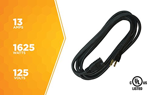 Southwire Extension Cord - Reliable Indoor & Outdoor Power - Neutral Black Finish - Vinyl Jacket - Reinforced Blades - Molded Plugs - 3 Prong - 15 Foot Length - size: 15 ft