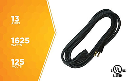 Southwire Extension Cord - Reliable Indoor & Outdoor Power - Neutral Black Finish - Vinyl Jacket - Reinforced Blades - Molded Plugs - 3 Prong - 15 Foot Length - size: 15 ft