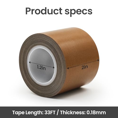 Teflone Tape, High Temperature PTFE Tape for Vacuum Sealer Machine, Hand Impulse Sealers ， 2 in x 33 ft x 0.18mm - size: 2in