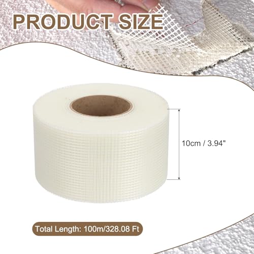 PATIKIL Drywall Repair Mesh Tape, 4 inch x 328 ft Fiberglass Repair Patch Self-Adhesive Dry Wall Joint Tape 7 Mesh Wall Hole Crack and Seam Patch, White - size: 4 inch x 328 Feet