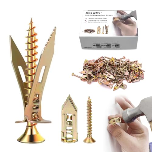 Self-Drilling drywall Anchors,drywall Screws and anchors,drywall anchors and screws kit,Wall Anchors for drywall and door hinge repair tool Easy for Fixing statues,Pergolas,outdoor decor(1.18IN,50pcs) - color: 1.18in,50PCS