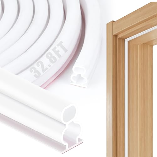 32.8 Feet Rubber Weather Stripping Door Seal, Extra Thick D-Shape Self Adhesive Door Seal Large Gap Door Weather Strip for Window Door Frame Insulation Soundproofing Blocks Cold Drafts Noise - White - color: White-32.8FT, size: Extra Thick D Shape