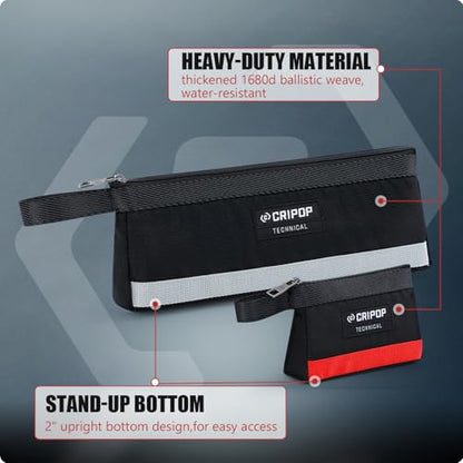 2 Pack Stand-Up Zipper Bag Tool Pouch, 7.5-Inch and 14-Inch Small Tool Bags with Handle, Multipurpose Utility Bag for Tool Organizers and Storage - style: 2 Stand-up Zipper Bags