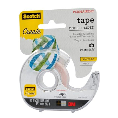 Scotch Create Double-Sided Permanent Tape, 1 Dispenser, 1/2 in x 300 in, Clear, Strong Double Sided Tape for Crafts (002-CFT) (Pack of 2) - size: 1 -Pack (Pack of 2)