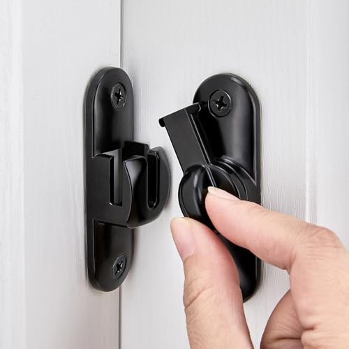 INIRET Black Barn Door Latches,90/180 Degree Gate Lock,Flip Gate Latches Hardware,Zinc Alloy Right Angle Door Lock Latch,Door Security Sliding Door Latch Lock for Cabinets,Bathroom - color: Black