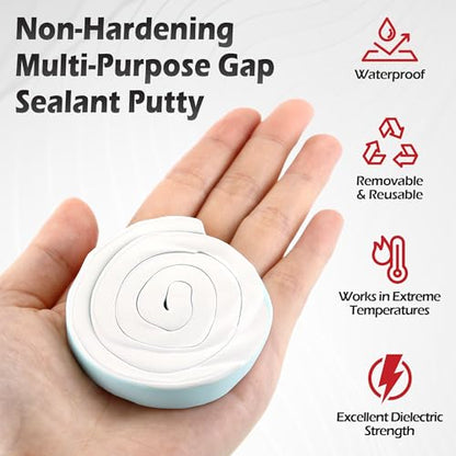 Moldable Silicone Putty, Non Hardening Multi Purpose Duct Seal Compound for Metal, Glass, Wood, Ceramic, Crafts, Heat Resistant and Waterproof, 1.5 ft x 0.32 in(White,1 Pack) - color: White