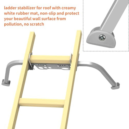 Aluminum Ladder Stabilizer, Heavy Duty Extended Ladder Accessories for Roof Gutter Guard Cleaning with Tool Tray, Ladder Stand-Off Wing Span with Non-Slip Rubber Bottom Pad - color: Silver Gray + tool tray