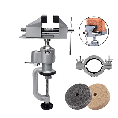 Table Vise,2 in 1 Universal Rotate 360° Work Clamp-On Vise - Suitable for Woodworking, Drilling, Jewelry Making, etc., with Electric Drill/Grinder Holder
