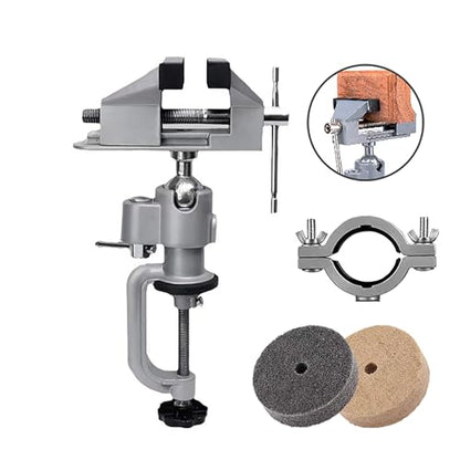 Table Vise,2 in 1 Universal Rotate 360° Work Clamp-On Vise - Suitable for Woodworking, Drilling, Jewelry Making, etc., with Electric Drill/Grinder Holder