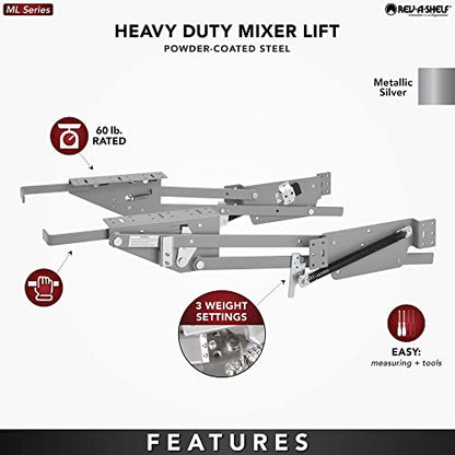Rev-A-Shelf Heavy-Duty Stand Mixer Lift for Kitchen Base Cabinets, Zinc - Spring-Loaded Lifting System for Small Countertop Appliance Storage, RAS-ML-HDCR - style: Lift