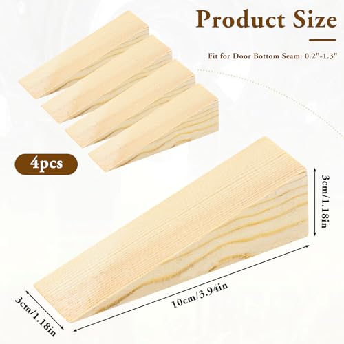 4 Pcs Wooden Door Stop Stopper Solid Non-Slip Doorstop Shims Triangle Wood Block Security Door Stopper Fit for Bottom of Door On Tile, Concrete, Carpet, Wooden Floor