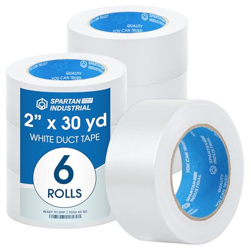 Spartan Industrial - 2" X 30 yd White Duct Tape - 6 Rolls of Water-Resistant Duct Tape for Outdoor and Indoor Use - No Residue, 9 Mil - color: White, size: 2" X 30 yd