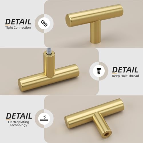 Goldenwarm 5Pack Single Hole Gold Cabinet Knobs and Pulls Door Cupboards Drawers Bedroom Furniture Handles 2 Inch Overall Length Brushed Brass - color: ‎Brushed Brass, size: 5 Pack