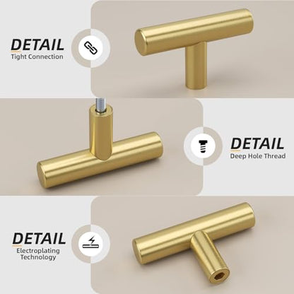 Goldenwarm 5Pack Single Hole Gold Cabinet Knobs and Pulls Door Cupboards Drawers Bedroom Furniture Handles 2 Inch Overall Length Brushed Brass - color: ‎Brushed Brass, size: 5 Pack