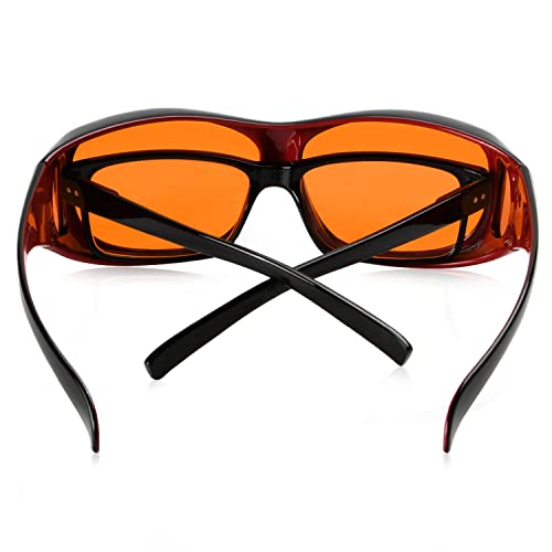 Eyekepper 100% Blue Light Reduction,Huge Fitover Anti-Blue Blocking Computer Eyeglasses with Extra Amber Lenses, Black Red - color: 1806-black Red-100% Blue Light Blocking