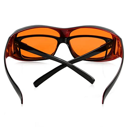 Eyekepper 100% Blue Light Reduction,Huge Fitover Anti-Blue Blocking Computer Eyeglasses with Extra Amber Lenses, Black Red - color: 1806-black Red-100% Blue Light Blocking