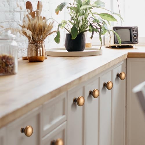 Frienda 20 Pcs Antique Brass Cabinet Bar Pulls 5.5 Inch and Zinc Alloy Cabinet Knobs 1 Inch, Long and Round Pulls Handles Set Retro Hardware for Kitchen, Drawers, Closets, Wardrobes, Cupboards