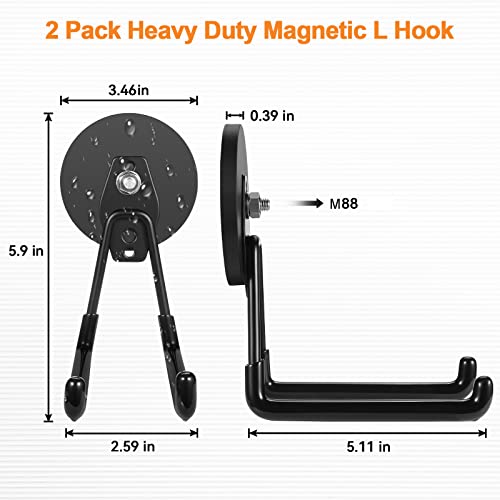 ENUODA Strong Magnetic Hooks Heavy Duty Large Magnet Garage Hooks Storage Hook Utility Magnet Tool Holder for Metal Cabinet, Pegboard, Shelve, Tool Chest, Shovel, Broom, Garden Tools, 2PCS - color: Black