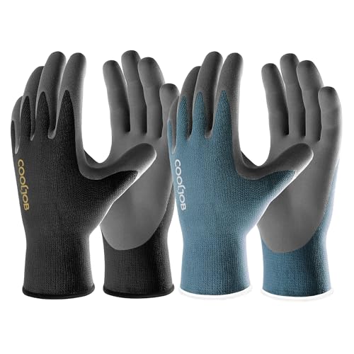 COOLJOB Micro-Foam Nitrile Safety Work Garden Gloves with Touchscreen Fingers, 6 Pairs Lightweight Working Gloves for Men’s Sweaty Hands, Non-slip Coated Grip Fits Most Tasks, Large, Blue & Black - color: Black & Blue (Nitrile Touchscreen), size: Large (P