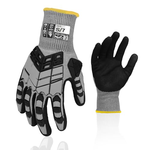 Safety Work Gloves, Impact Gloves for Men Women, Cut Resistant Non-Slip Heavy Duty Gloves with Nitrile Grip, Touch Screen Glove with Impact Protection for Mechanic Construction, Small, Grey - color: Grey, size: Small