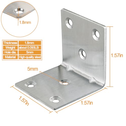 20PCS L Brackets Corner Bracket 1.5"x1.5"x1.5", Heavy Duty Corner Brace for Wood, Right Angle Brackets, 40MM 1.5Inch Wide 90 Degree Bracket for Wooden Frame Furniture Shelves Chairs - size: 1.5"x1.5"(Silver)