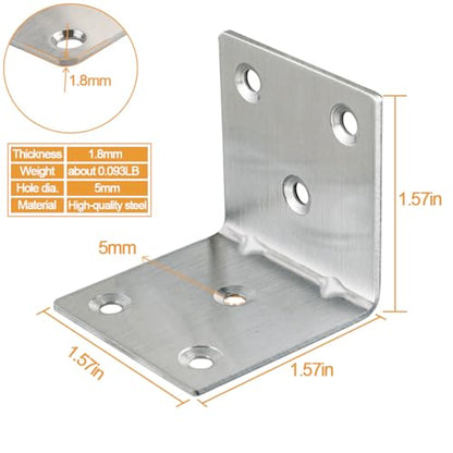 20PCS L Brackets Corner Bracket 1.5"x1.5"x1.5", Heavy Duty Corner Brace for Wood, Right Angle Brackets, 40MM 1.5Inch Wide 90 Degree Bracket for Wooden Frame Furniture Shelves Chairs - size: 1.5"x1.5"(Silver)