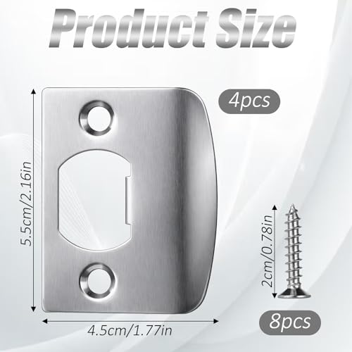 4 Pcs Door Striker Plates Door Latch Plate Stainless Steel Strike Plates for Interior Doors Frame Repair Kit Doors Latch Restorer for Home Office Frame Repair