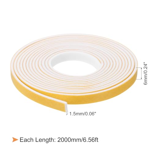 uxcell 1 Roll Foam Weather Stripping, 1/4" Wide X 1/16" Thick X 6.56 Ft Door Seal Strip Adhesive Foam Tape White Insulation Strip for Door Window - size: 1/4"x 1/16"x 6.56 Ft
