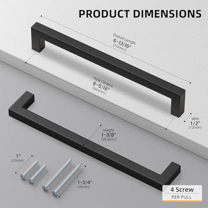Goldenwarm Black Cabinet Pulls 5 Pack 6 1/4" Hole Center(160mm) Matte Black Cabinet Handles Stainless Steel Drawer Pulls Cabinet Hardware for Kitchen Bathroom Cupboard - color: Matte Black, size: 6 1/4 Inch Hole Center