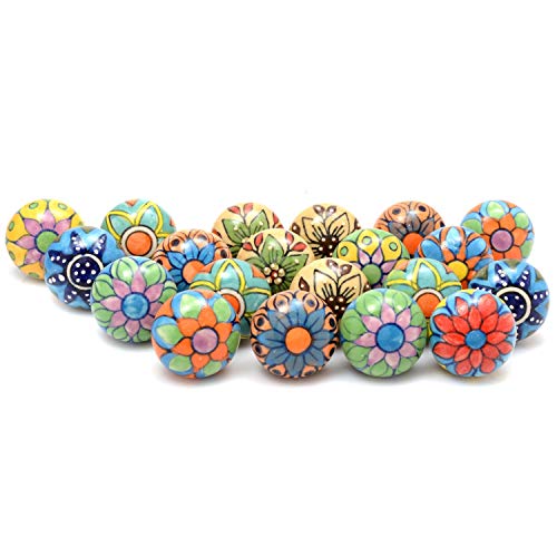 Eleet Assorted Ceramic Cabinet Knobs - Vintage Cabinet Cupboard Door & Drawer Pulls Chrome Hardware (Ceramic Knobs Set of 20, Multicolor) - color: Multicolor, style: Ceramic Knobs Set of 20