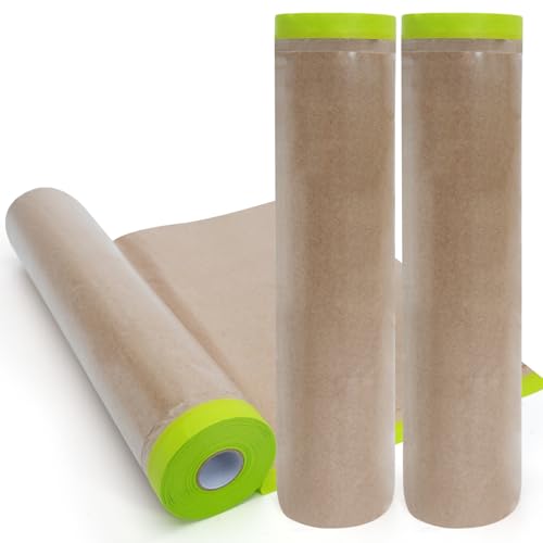 ADHES Pre-Taped Masking Paper for Painting, 3 Rolls 24 Inch x 50 Feet Tape and Drape Painters Paper Roll with Masking Tape, Automotive Paint Masking Paper for Cars, Walls, Floors, Furniture Protection - size: 24 Inch X 50 Feet