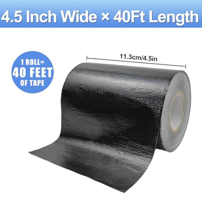 4.5Inch × 40FT RV Awning Repair Tape with Scissors, Outdoor Heavy Duty Repair Tape for Tarp, Tent, Boat Cover, Canvas, Sail Tape, Waterproof, UVproof and Heat-Resistant Tear Repair Pctch Kit - color: Black
