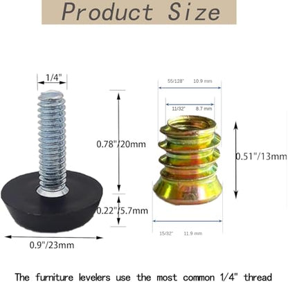 1/4" Thread Furniture/Table/Chair Feet Levelers Screw On,64 Pcs/Package Adjustable Wood Furniture Leg Levelers with 1/4-20 Threaded Inserts - size: 64Pcs With Nut