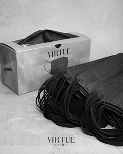 VIRTUE CODE On The Go Curved Face Masks - Soft 3 Ply Comfort 50 Disposable Face Masks - color: Black