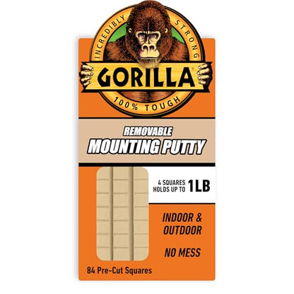 Gorilla Mounting Putty, Natural Tan Color, 84 Pre-Cut Squares (Pack of 1) - Non-Toxic Removable & Repositionable Wall Putty - size: 1 - Pack, style: 2 Ounce