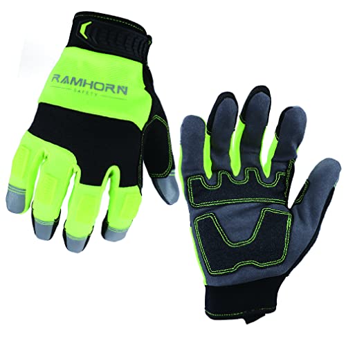 Hi-ViZ Reflective Work Gloves Men And Women, Utility Mechanic Working Gloves Touch Screen, Flexible, Breathable, Wear-Resistant Gloves (Green, M) - color: Fluorescent Green, size: Medium