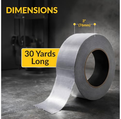 Brixwell Duct Tape Heavy Duty 3 Inch x 30 Yards Gray, Waterproof Adhesive Roll with Reinforced Cotton Mesh Backing, Professional Grade for Indoor Outdoor Repairs, Sealing, Bundling, Packaging Use - size: 3" x 30 yards